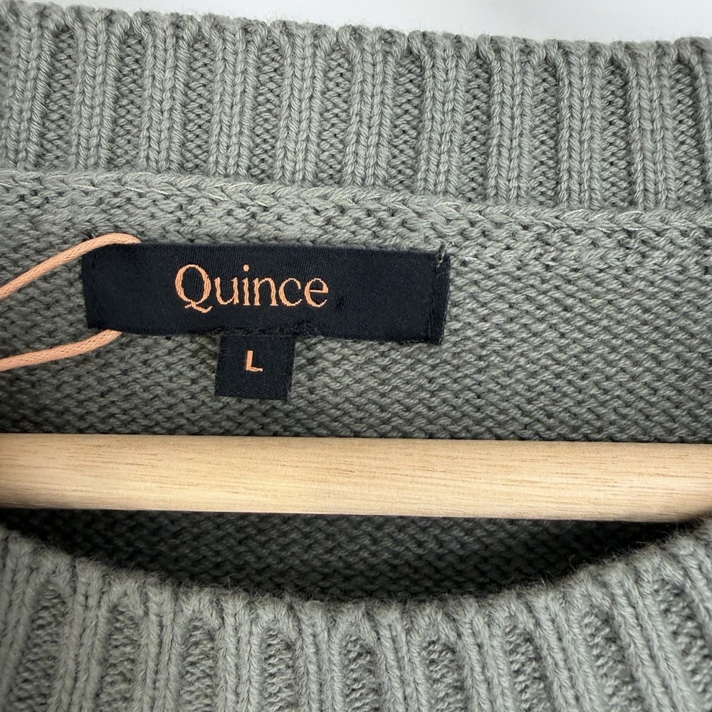 Quince Boyfriend Crew Neck Sweater Womens Large Green Olive 100% Organic Cotton - Picture 4 of 8